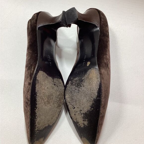 Salvatore Ferragamo‎ Vintage Brown Velvet  Leather Heels Size 6.5 - Picture 8 of 12